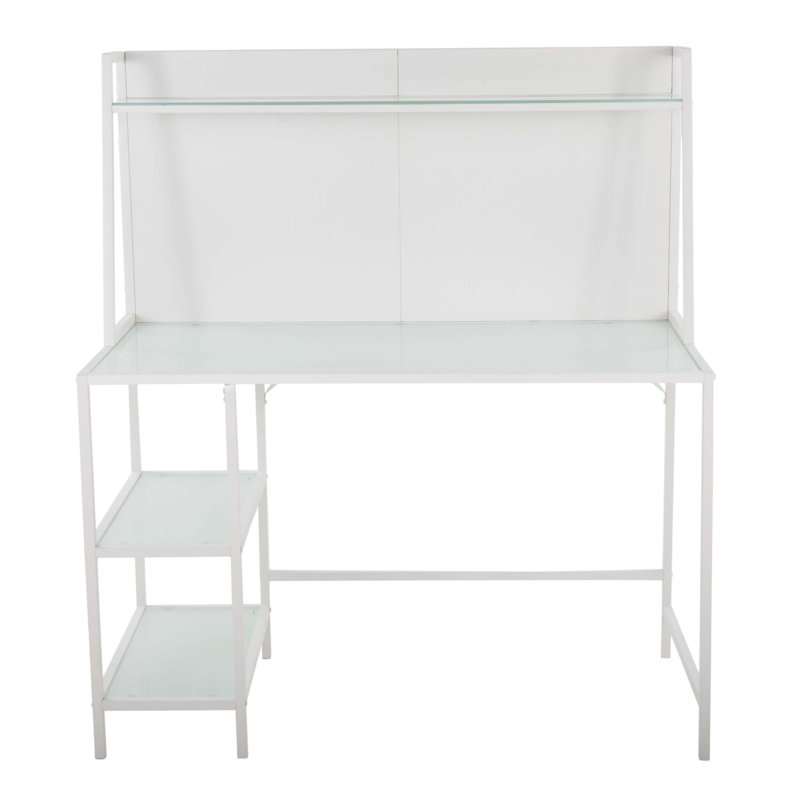 Bureau contemporain Tier en métal blanc et verre givré, Blanc