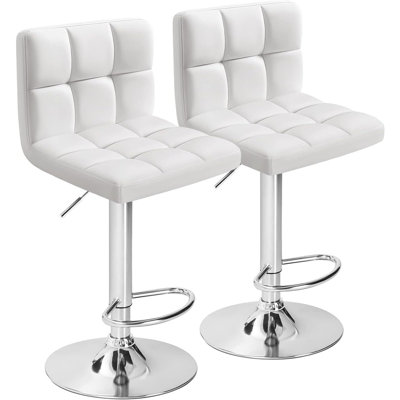 Set Of 2 Modern PU Leather Adjustable Swivel Hydraulic Counter Height Bar Stools, White