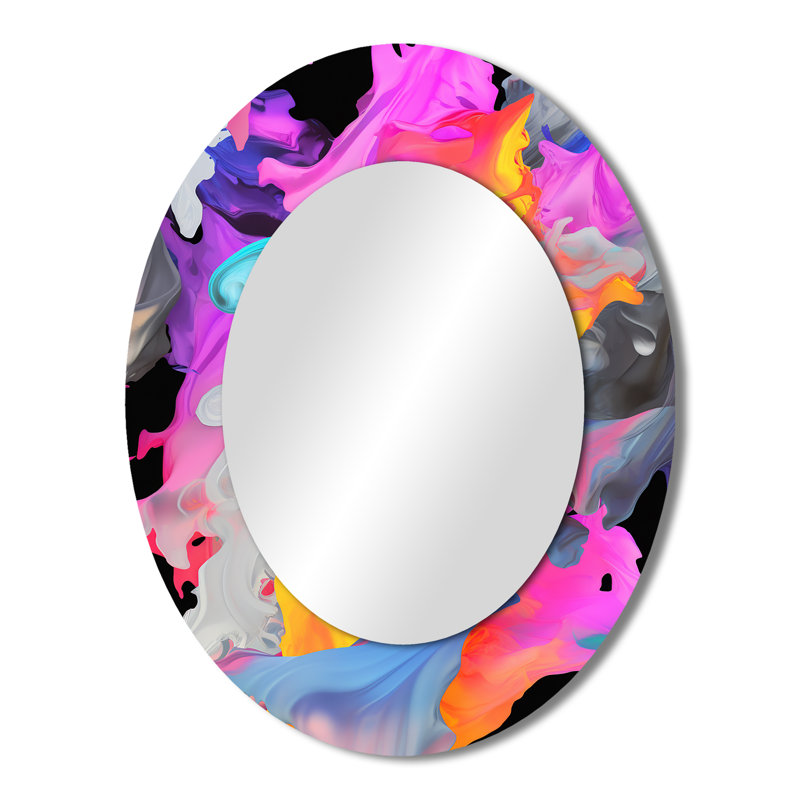 Pink And Blue Paint Fusion II - Large Oval Wall Mirror On Metal, 43" x 33"