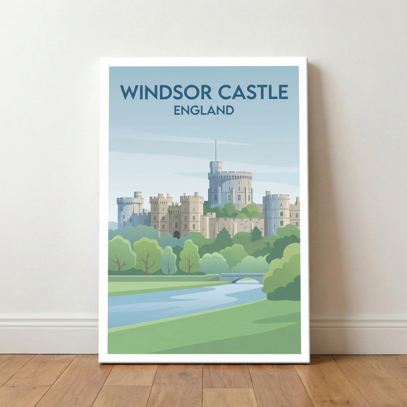 Windsor Castle, England - Romantic Travel Poster Of The Royal Castle And Thames View. Giclée Print On Wrapped Canvas. Wall Art, Home Decor - Castles & Palaces, England - Wrapped Canvas Print