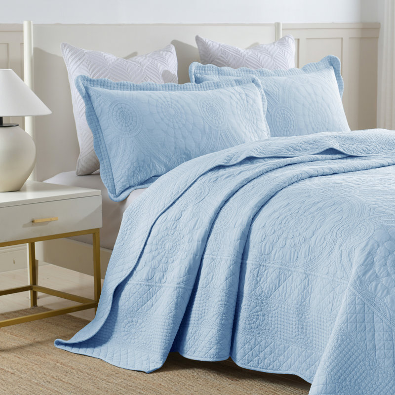 Ensemble de courtepointe réversible 3 pièces Tfshasta, Courtepointe grand + 2 couvre-oreillers standard, Bleu clair