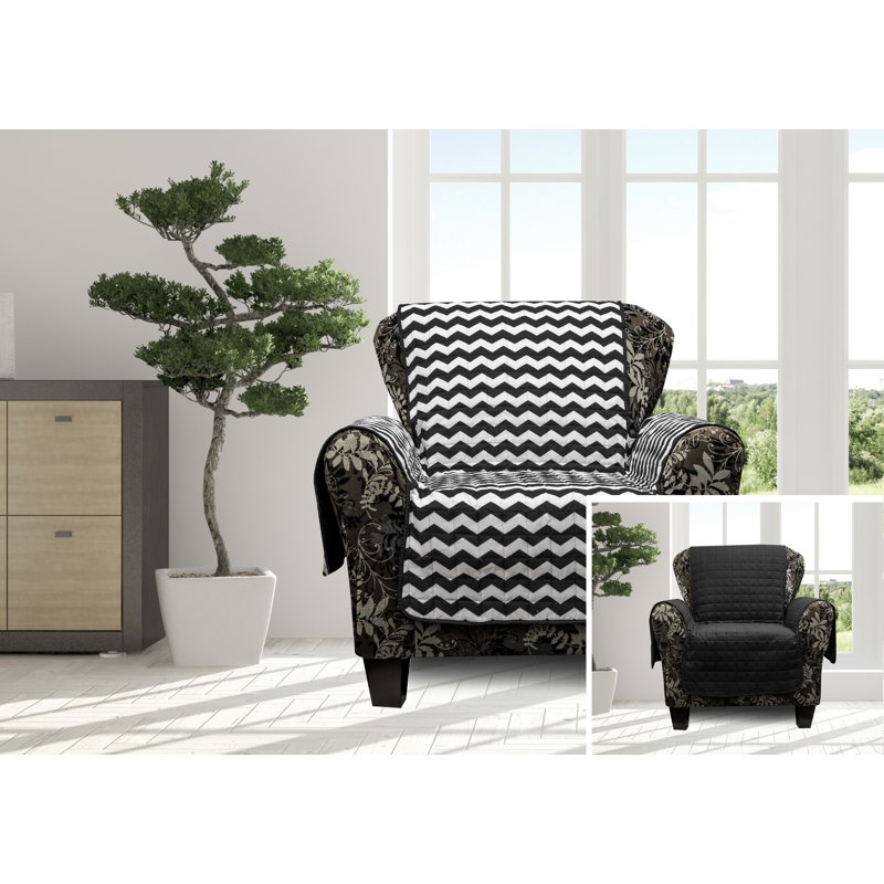 Housse réversible pour fauteuil à coussins carrés / rectangulaires à chevrons, Noir