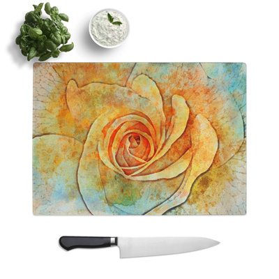Tempered Glass Yellow Rose in Abstract Chopping Board