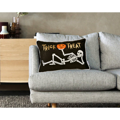 Coussin décoratif en velours squelette Trick Or orate - Décoration lombaire d'Halloween