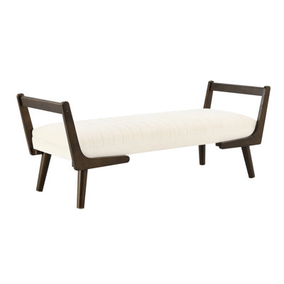 52-Inch Mid Century Modern Stool With Natural Walnut Stain Finish, Soft Fabric Seating Bench Accents, Comfortable For Front, Bedroom, Entryway