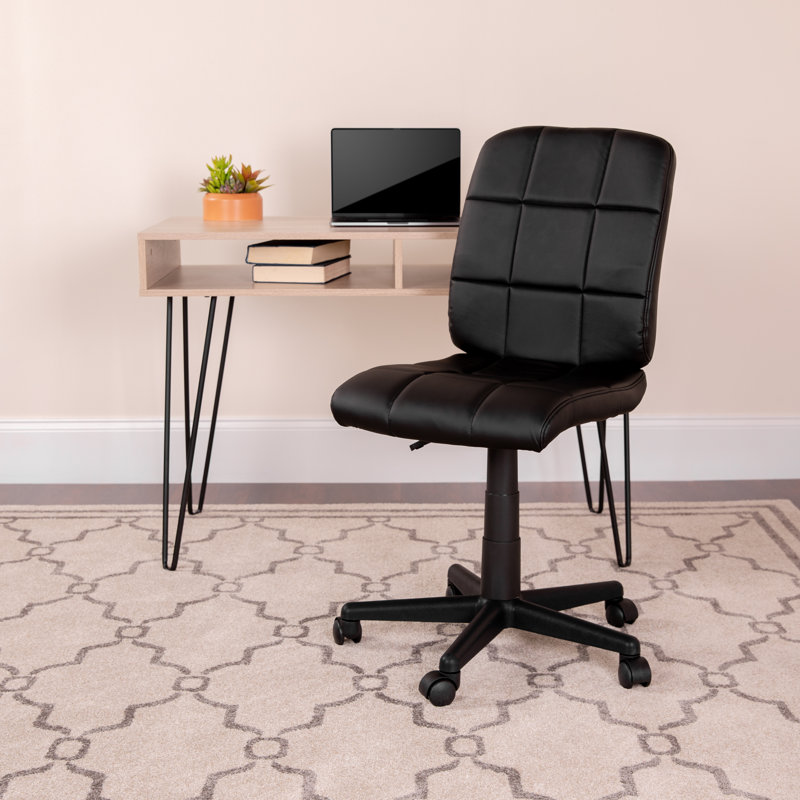 Bonavant Mid-Back Quilted Vinyl Swivel Task Office Chair, Black, No Arms