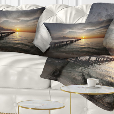Bridge Long Boardwalk into the Sunset Sea Lumbar Pillow