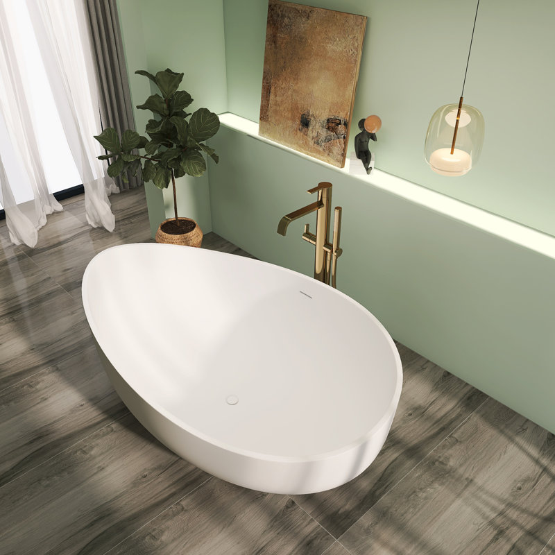 71'' Wavy Freestanding Tub Solid Surface Freestanding Soaking Bathtub