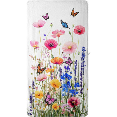 Spring Summer Wildflowers Bath Towel Colorful Floral Butterfly Oversized Towel for Women Bathroom 30*63inch Plus, you'll receive a beach-style canvas tote bag