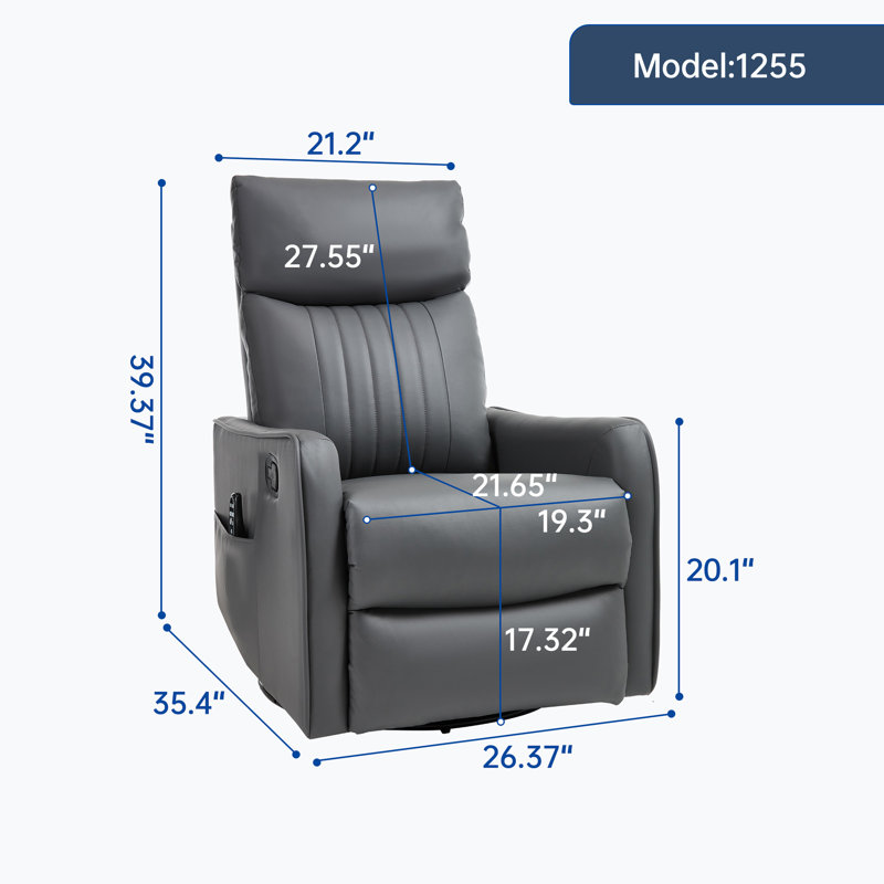 Faux Leather Heat Massage Manual Recliner Chair With Rocker And Swivel For Living Room, Grayish Green