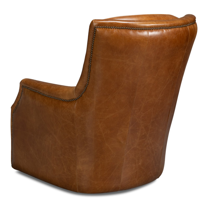 Baker Swivel Club Chair, Brown Genuine Leather