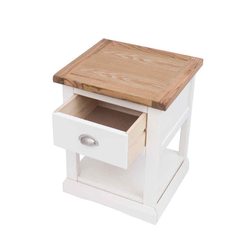 Esquivel 45cm W Solid + Manufactured Wood Bedside Table, Off-White/Natural