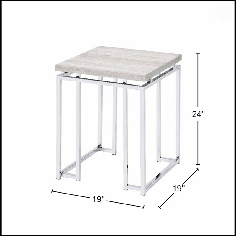 Table de bout carrée avec base en métal, plateau en placage de chêne naturel et design minimaliste moderne pour une utilisation polyvalente dans n'importe quelle pièce.