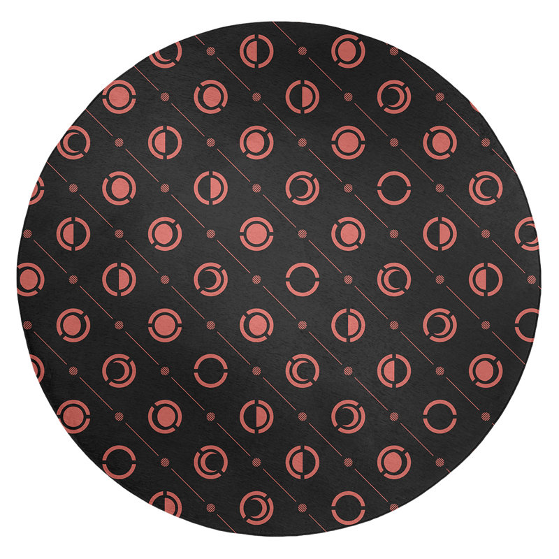 Tapis rouge/rose foncé phases de lune, Rond 5 pi