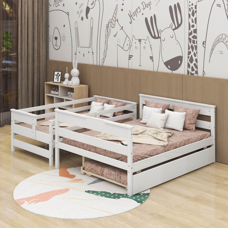 Wood Twin Over Full Bunk Bed With Trundle, White