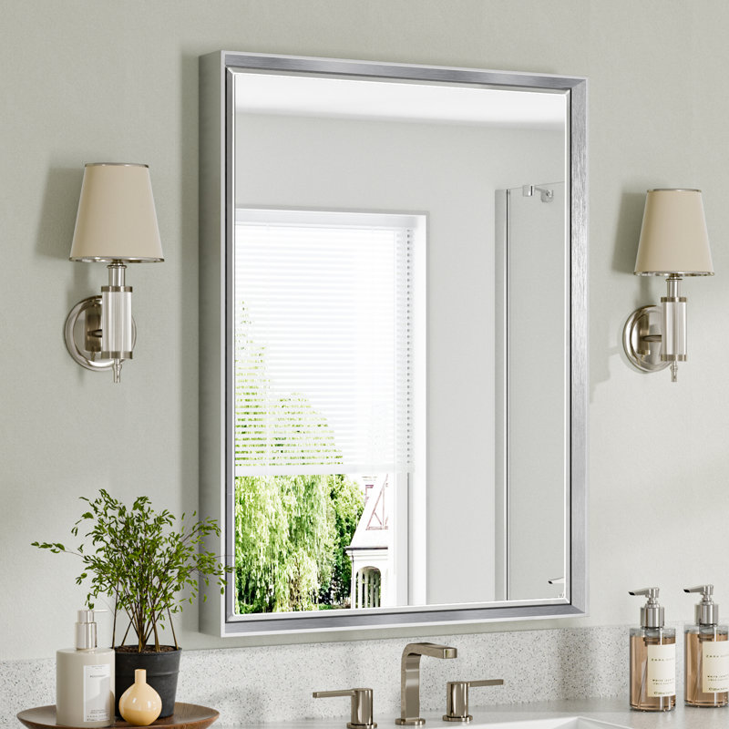 Miroir de salle de bain mural Lohoski, Argent, 32 po x 24 po