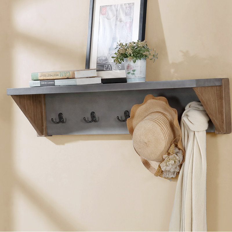 Aston 40" Wide Rustic Industrial Wall Mounted Coat Rack With 5 Hooks And 1 Shelf With 1 Bench