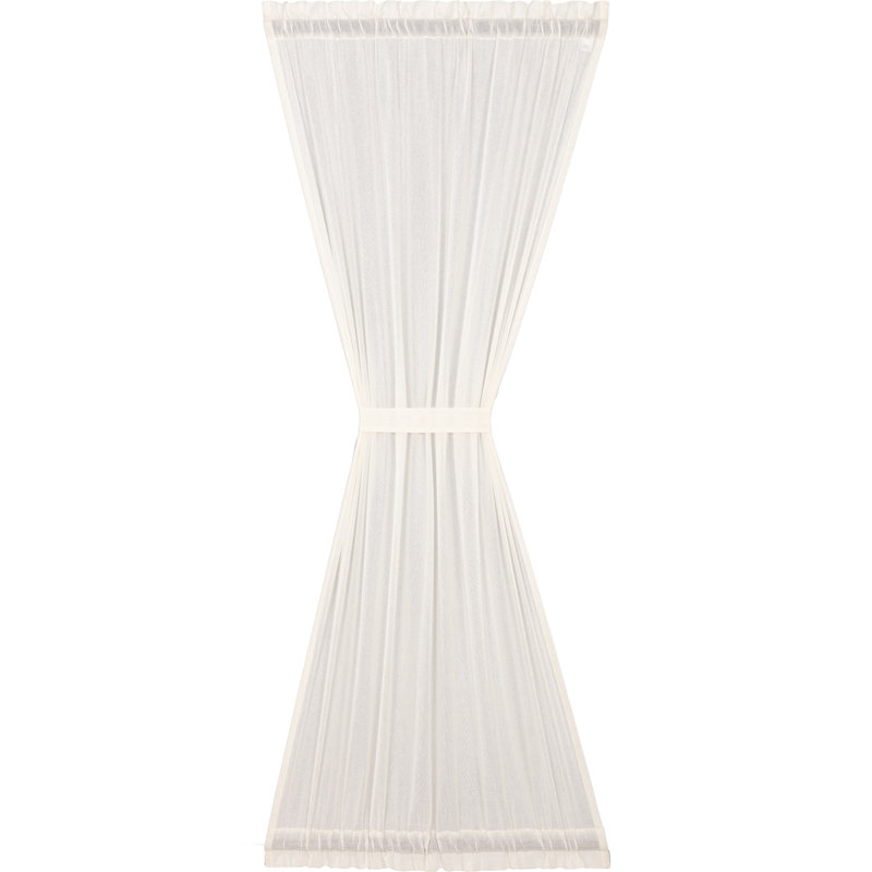 Rideau uni transparent 100 % coton avec passe-tringle pour porte française Devid, Blanc antique