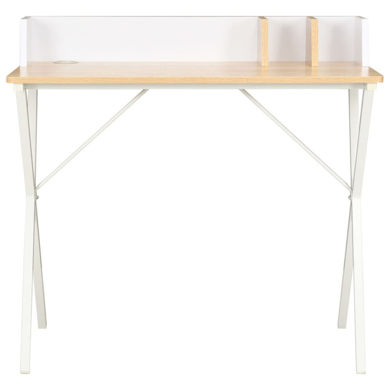 Abhay Metal Base Writing Desk, White, Oak