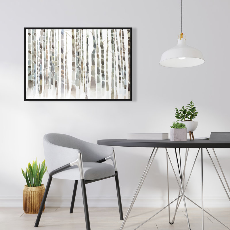 Birch Trees Forest - Grey Framed Canvas for Home Decor