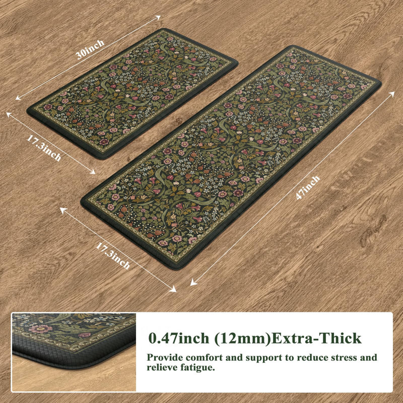 Ensemble de 2 tapis de cuisine antidérapants en mousse viscoélastique Green, 17,3 po x 47 po + 17,3 po x 29 po, Vert