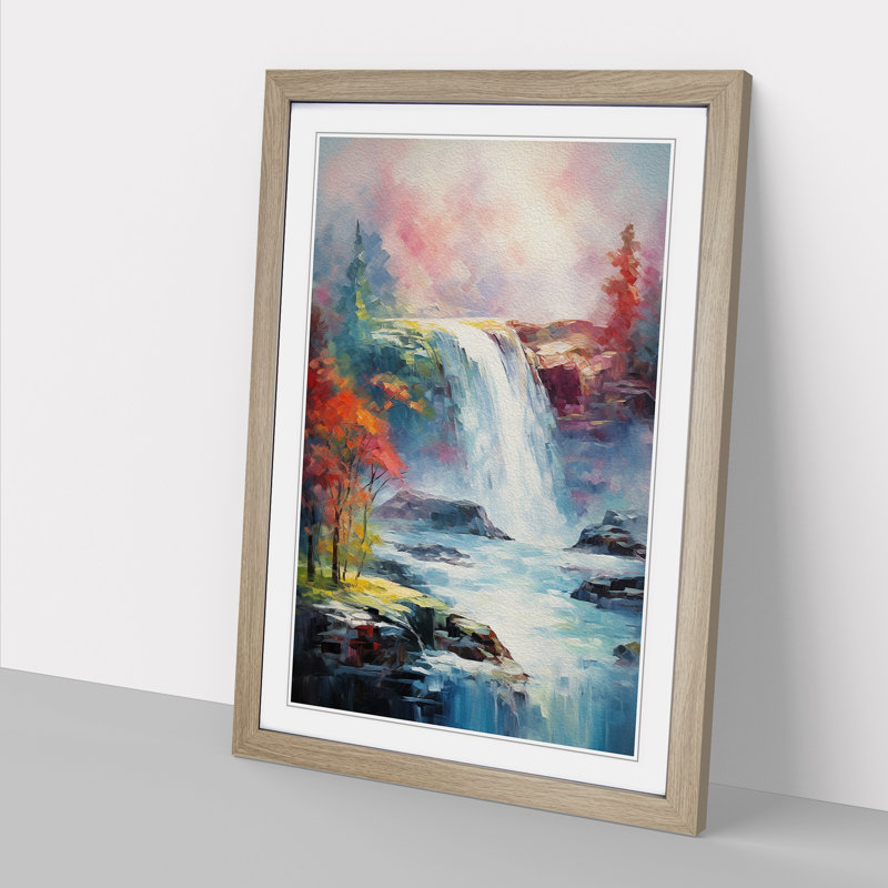 Waterfall Impressionism Art - Framed Print, Oak Framed, 46cm H x 34cm W