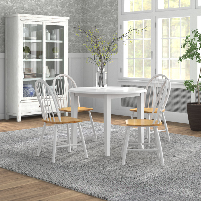 Ensemble de salle à manger Framlingham, Blanc, 5 pièces: table, 4 chaises, Blanc / Naturel