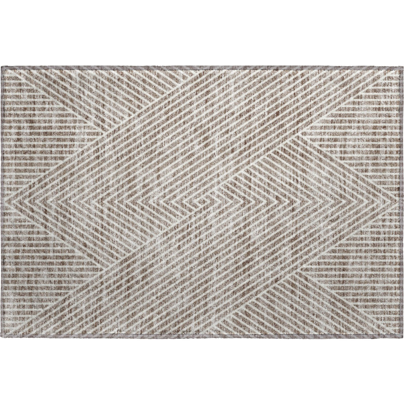 Premium Machine Washable Prisco Taupe Rug, Rectangle 1'8" x 2'6"