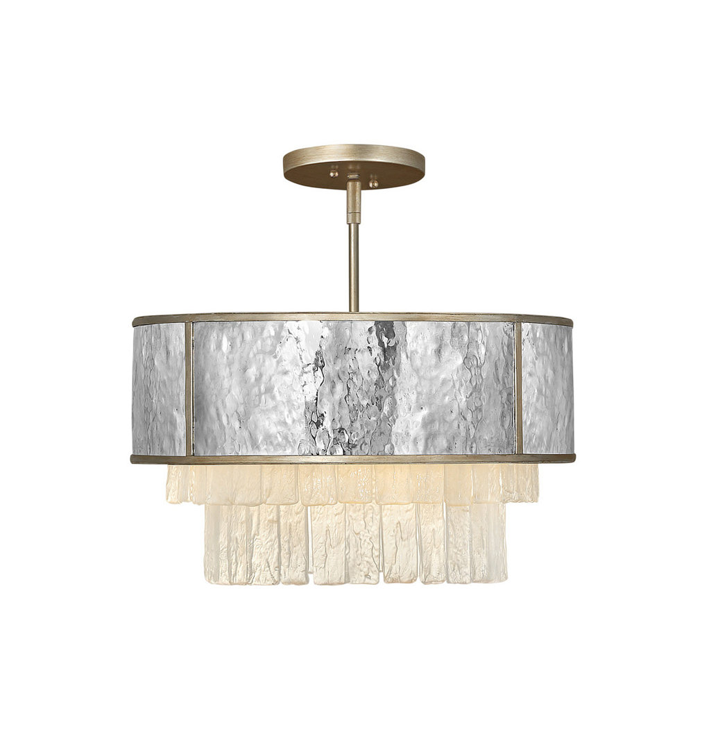 Reverie 20" Four-Light Convertible Pendant w/ Hammered SS Shade & Textured Crystals Fredrick Ramond