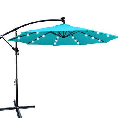 Parasol de terrasse à énergie solaire 10 pi - imperméable, 8 nervures robustes, manivelle, base croisée pour terrasse de jardin, terrasse, cour, piscine