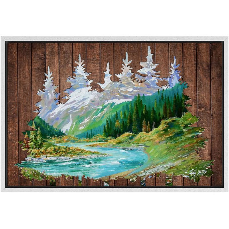Western Wood Effect Landscape " Western Decor Wood Effect Panel Mountain Tree Forest Landscape Nature Artwork Digital Art Decor "