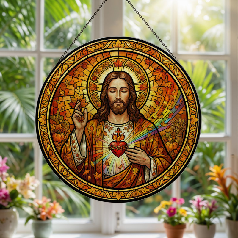 Panneau de vitrail Sacred Heart - 7,8H, H 7,8 po