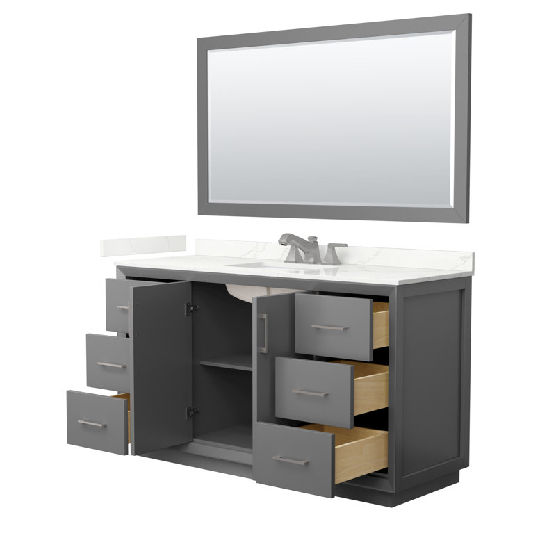 Strada 60'' W Single Vanity, Dark Gray, Giotto Quartz, Satin Bronze