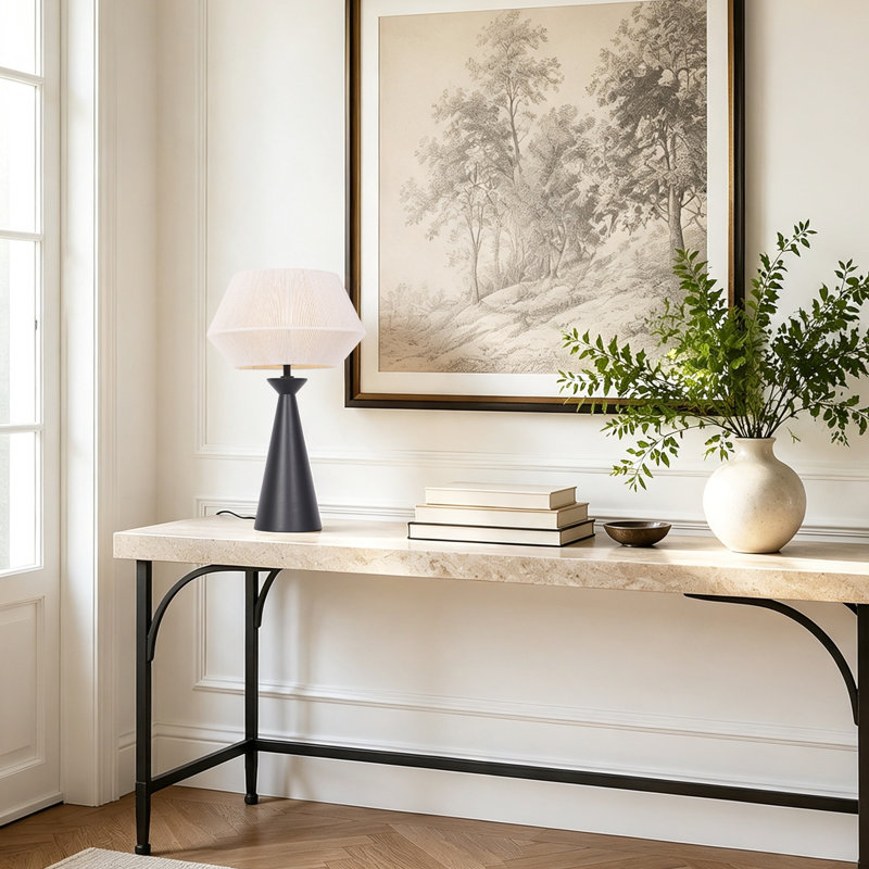 21.7" Oak Wood Base Table Lamp