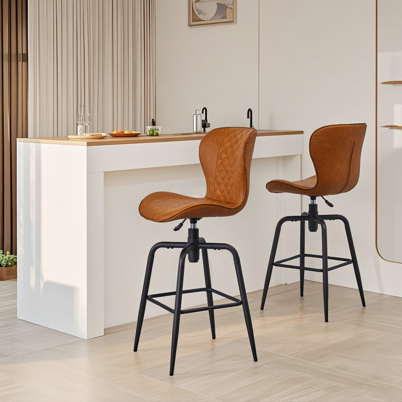 Swivel Adjustable Height Set of 2 Bar Stools Modern Faux Leather Counter Stool Bar Dining Chairs With Back Metal Support Bar Stool For Kitchen Island Pub