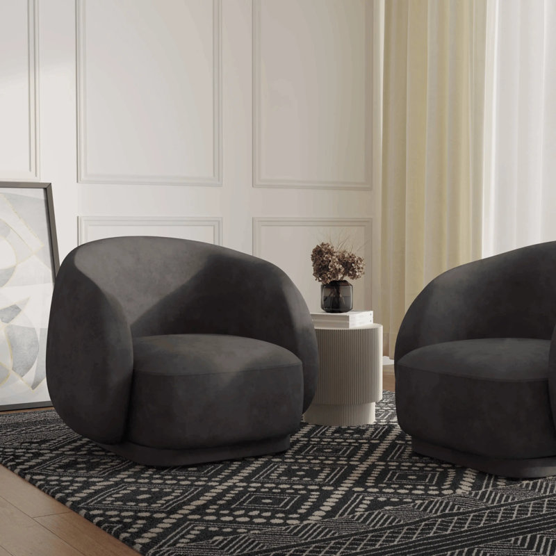 Canapé Mercer41 Arnfried à une place, fauteuil d'appoint moderne en velours, fauteuil confortable en tonneau, fauteuil de lecture capitonné de luxe pour le salon, la chambre à coucher et le mobilier de bureau personnel