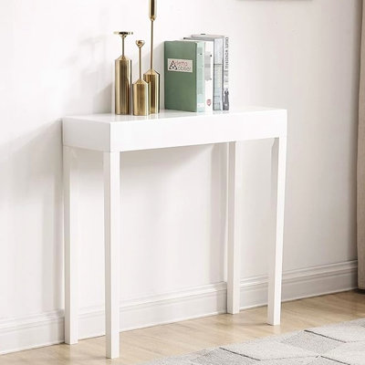 Console moderne blanche, table pour les couloirs, les vestibules et les entrées, construction étroite pour économiser de l'espace, bois franc à revêtement ultrabrillant, L 31,5 po x l 11 po H 31,5 po, assemblage requis, style américain principal