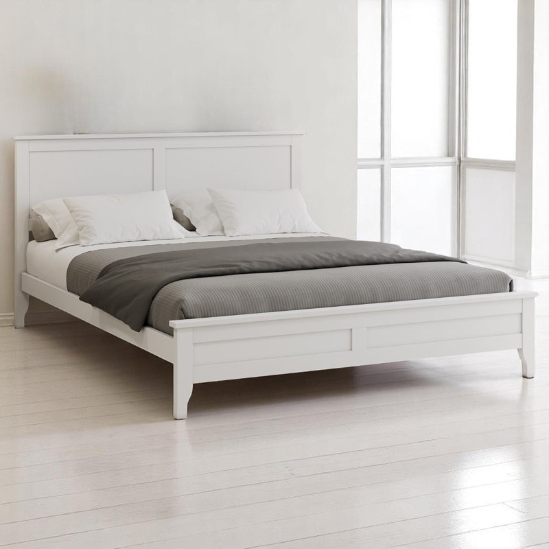 Wood Platform Bed, Double, Blanc