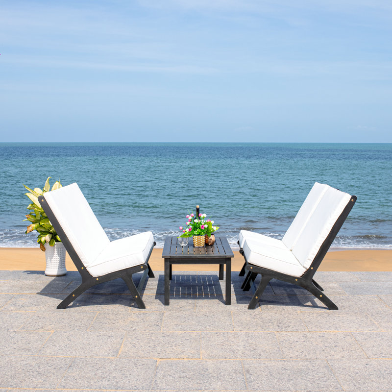 Eubank Eucalyptus 4 - Person Patio Conversation Set with Cushions, Black, Beige