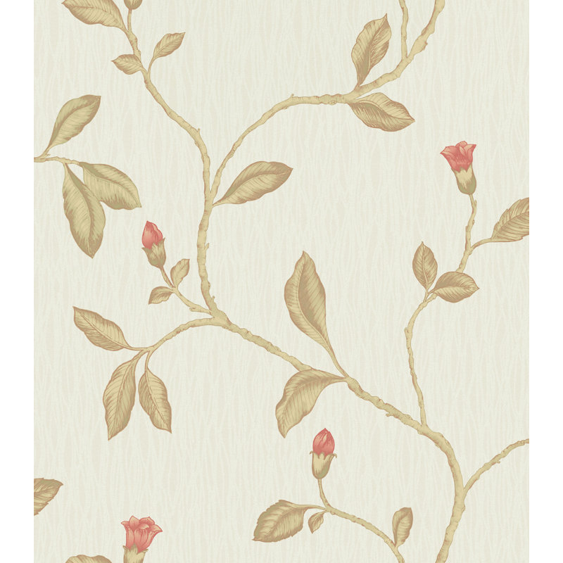 Bouck 10m L x 53cm W Floral and Botanical Wallpaper Roll, Red/Cotton
