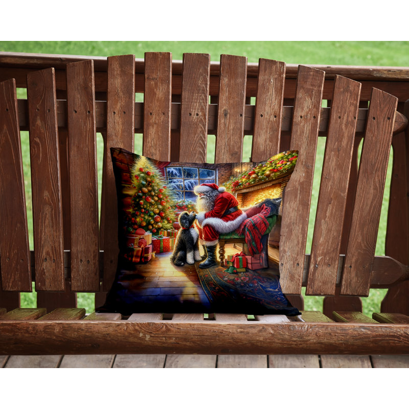 Portuguese Water Dog and Santa Claus Throw Pillow, 14"H x 14"W