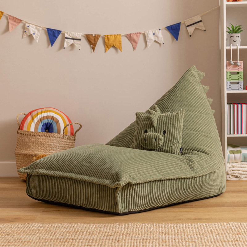 Bean Bag Bazaar Kids Bertie Bear Corudroy Lounger Bean Bag, Green