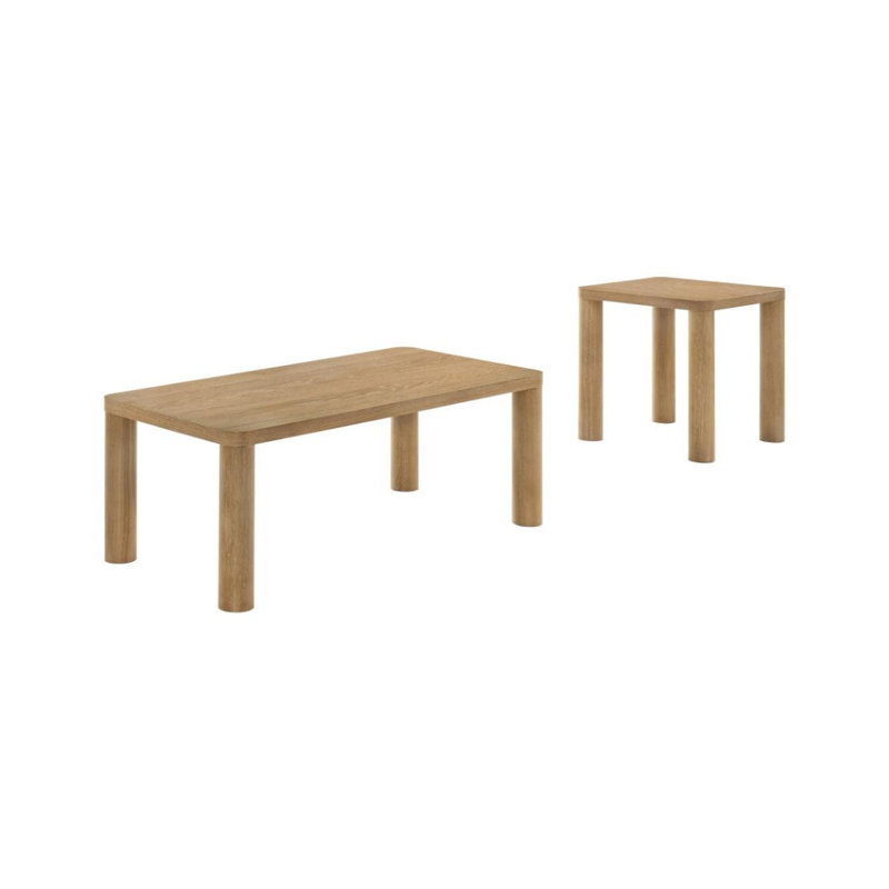 Ensemble de tables basses 2 pièces Threlfa, Chêne blanchi, 2 pièces: table basse, table de bout