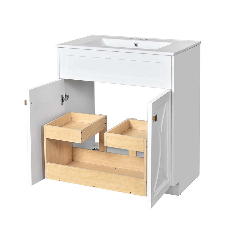 Meuble-lavabo autoportant moderne en céramique avec portes à fermeture douce 30 po Modern, Blanc