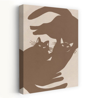 Playful Cats Caring Hands Abstract Vintage Cat Landscape Nature Wall Art Print 1 Piece Wrapped Canvas Wall Art