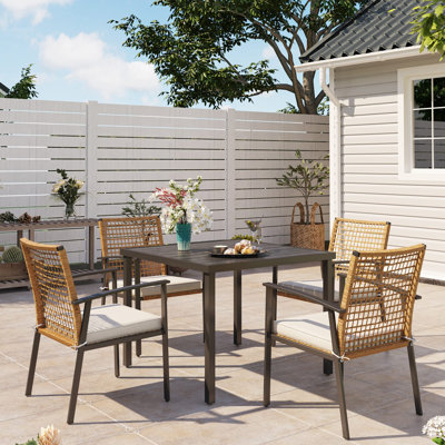 Ensemble de salle à manger d'extérieur Yardgrace 5 pièces en résine tressée avec coussins, table et 4 chaises avec trou pour parasol