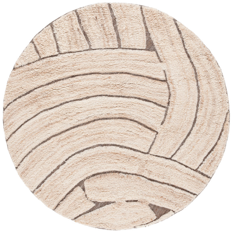 Maurine Hand Woven Wool/Cotton Abstract Rug in Natural/Beige, Round 6'