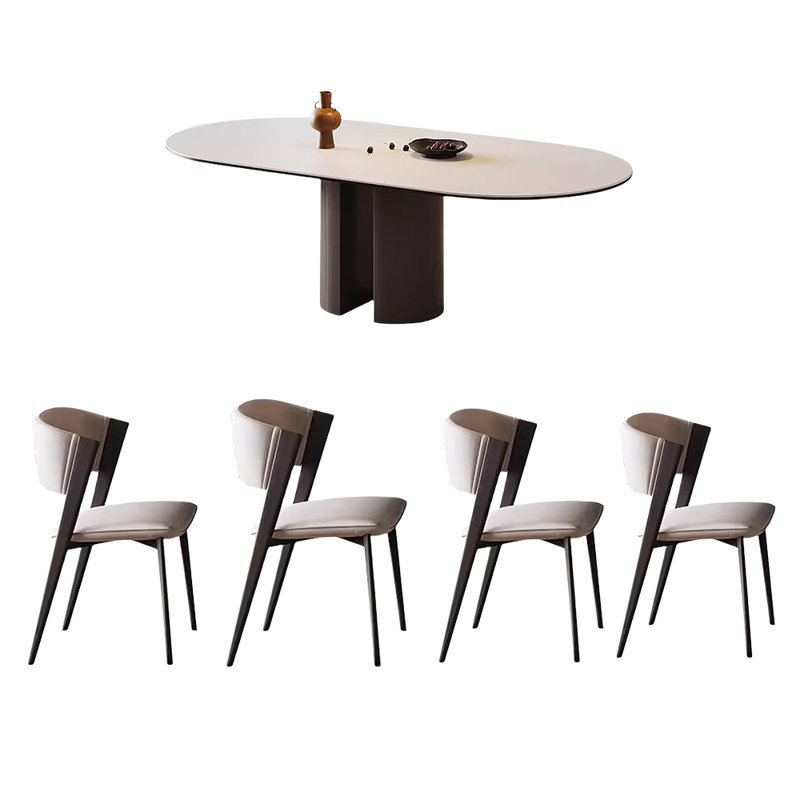 Bojidar Simple  rock plate dining table sets, 29.52"H x 62.99"L x 31.49"W