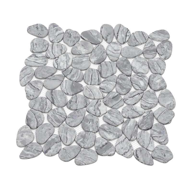 Recycled Cenote Pebble 13" x 13" Glass Mosaic Tile, Smoke Gray
