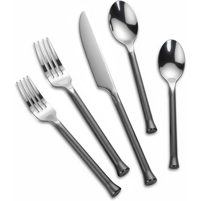 Ensemble de couverts en acier inoxydable avec poignée noire rétro, finition miroir, ensemble de couverts robustes 20 pièces pour 4
